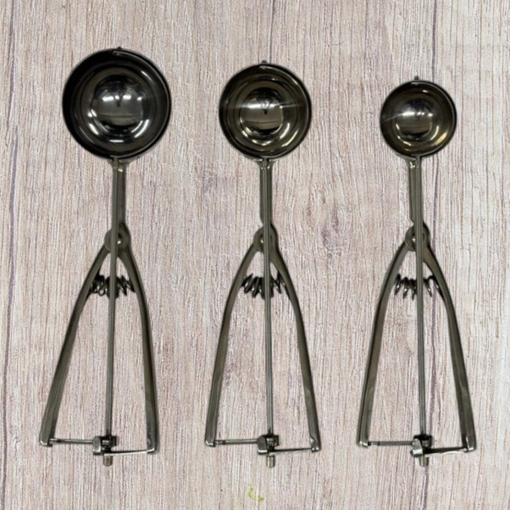 Inox Edelstahl Rostfrei Stainless #18/8 Squeeze 3 Ice Cream Spring Scoops Set